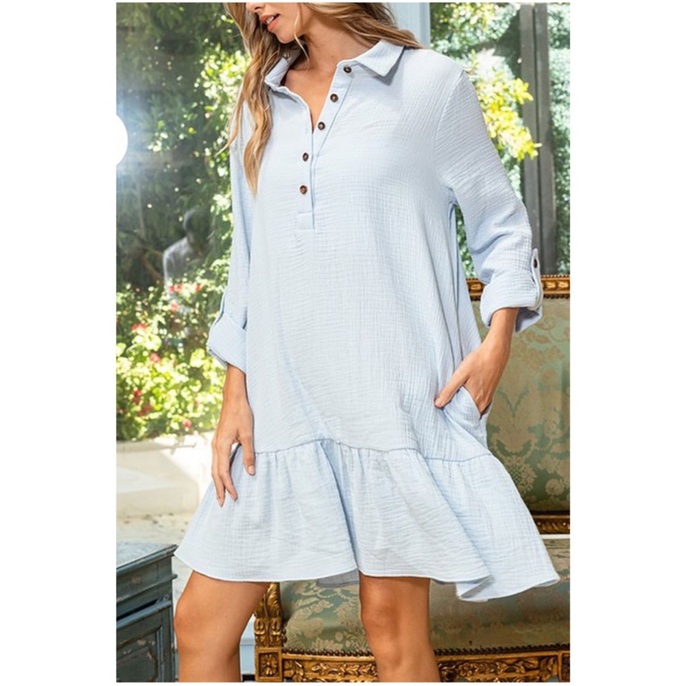 #13 Boho Button Pocket Cuff Sleeve Dress - Picture 3 of 4